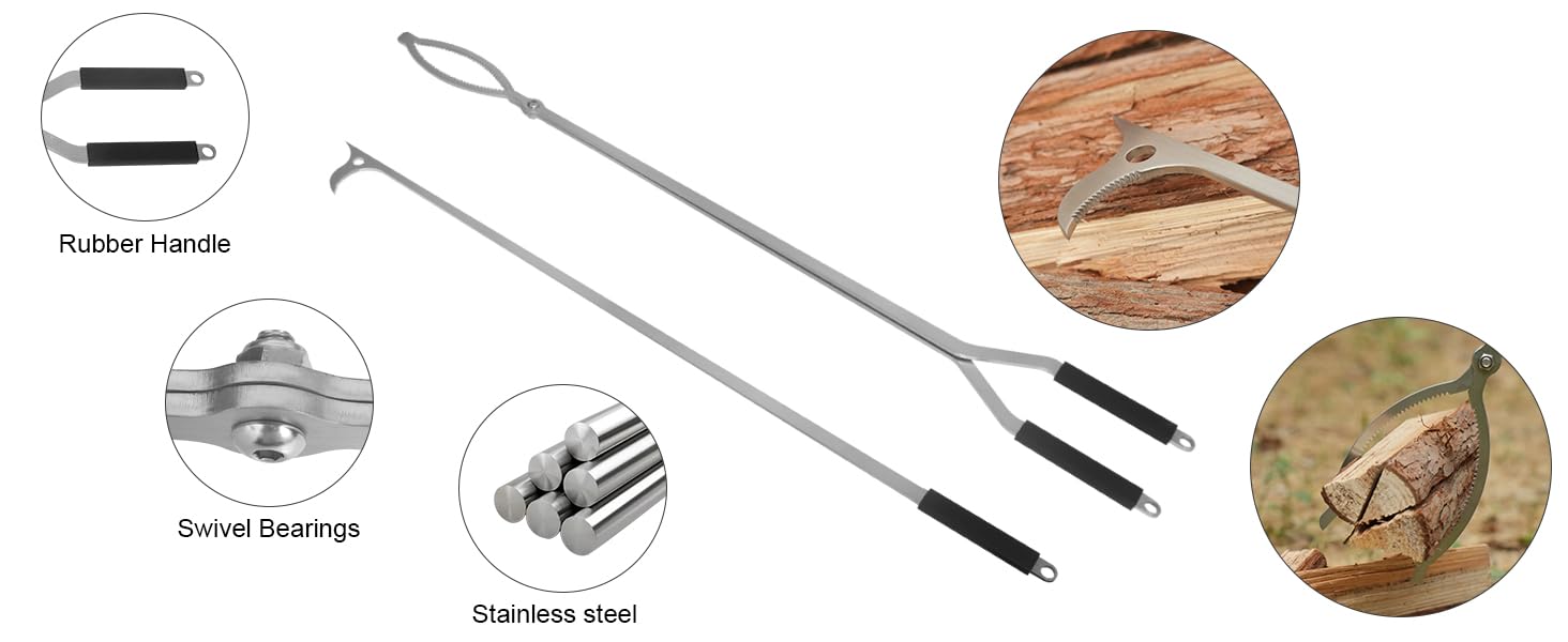 40" Fire Tongs Fire Pit Tongs Set, Stainless Steel Fireplace Tongs
