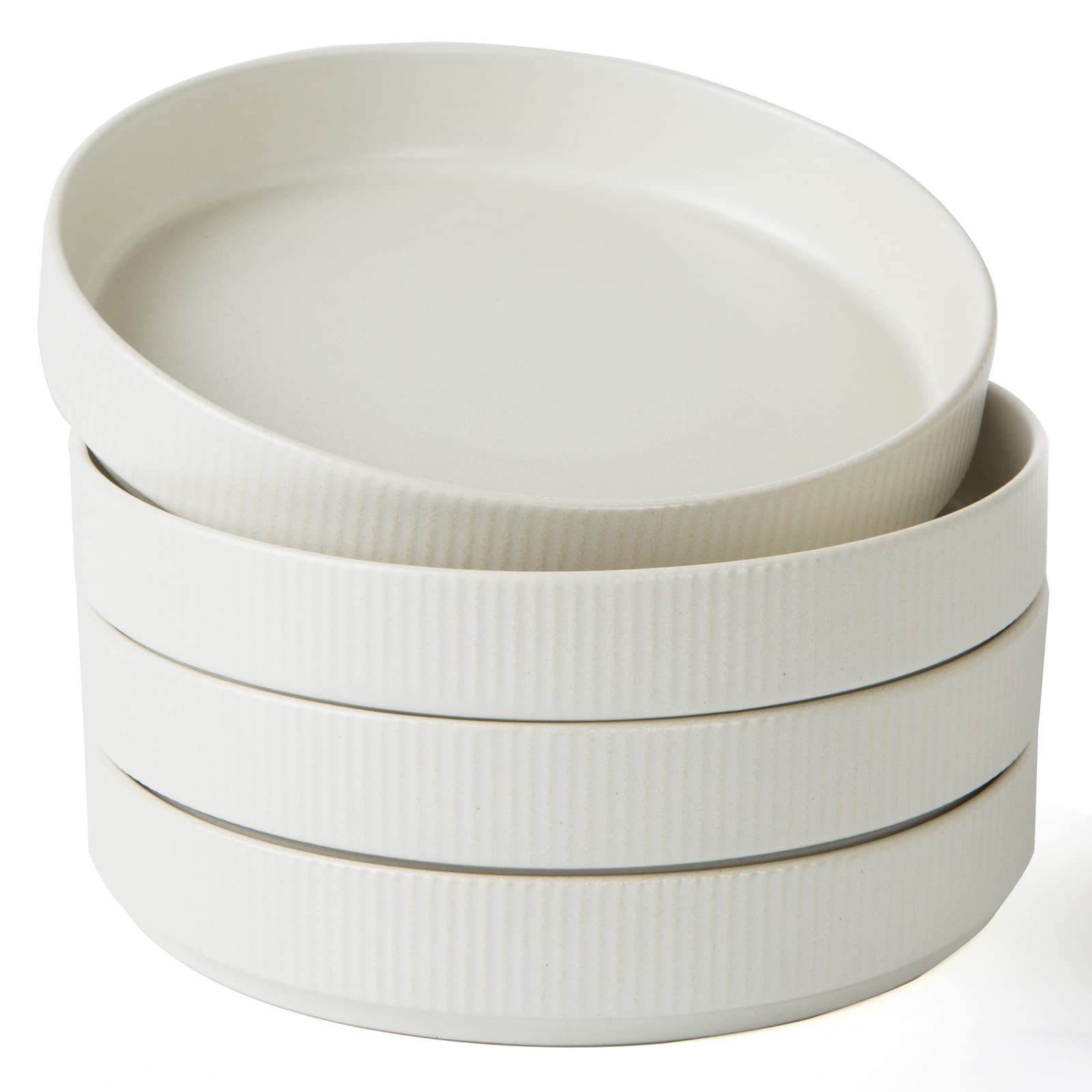famiware Star 8.25" Pasta Bowls Set of 4, Bowl Plates, Matte White