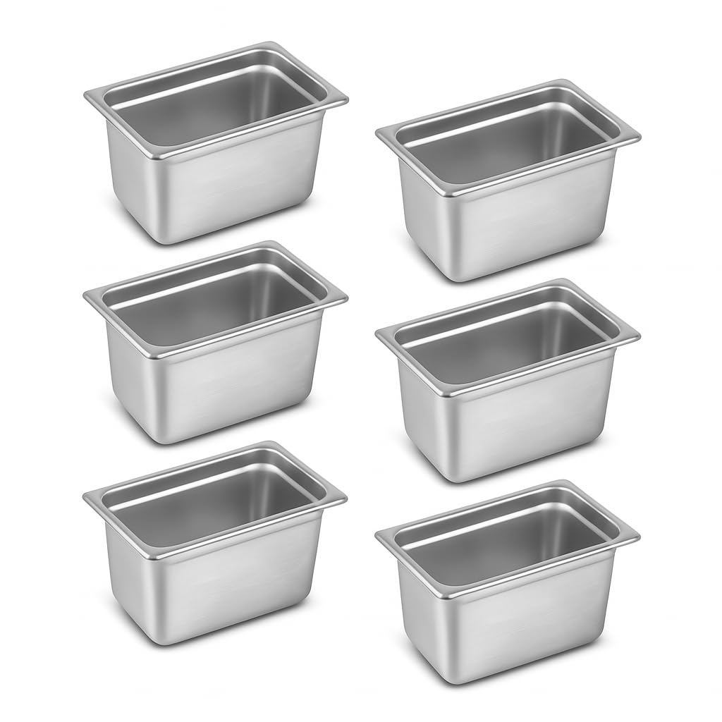 Aplancee 1/4 Hotel Pans 6 Inch Deep Stainless Steel Food Pan - Anti-Jam 6 Pack Steam Table Pan Set for Catering, Buffet Use, Kitchen Prep