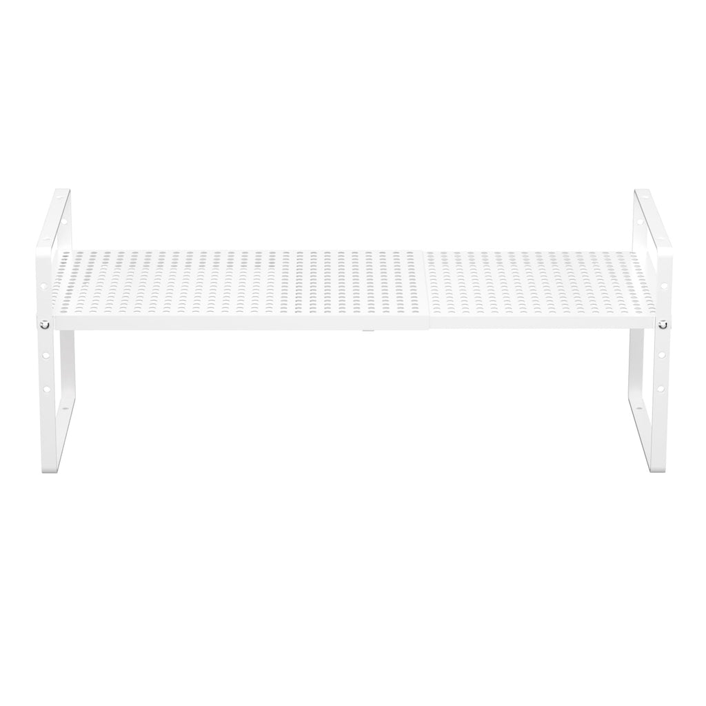 iPEGTOP Expandable Cabinet Storage Shelf Organizer Rack, Heavy Duty Stackable Steel Metal Spice Rack Adjustable Height Pantry Garage Shelf for Counter Kitchen Organization, White - 1 Pack