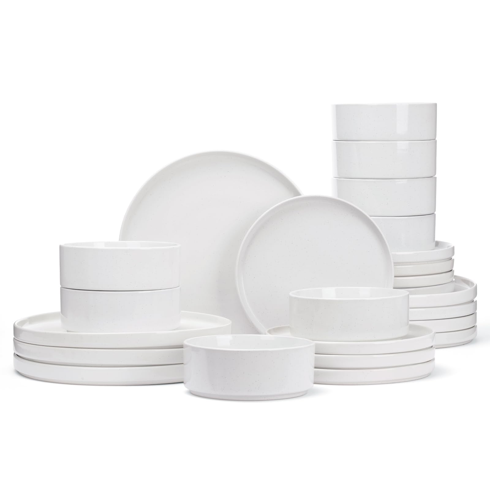 Famiware Nebula Plates and Bowls, 24-Piece Dinnerware Set, White