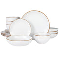 Gibson Home Hazeltine 16-Piece White Stoneware Dinnerware Set – Plates and Bowls, Durable Ceramic Kitchen Dinner Set