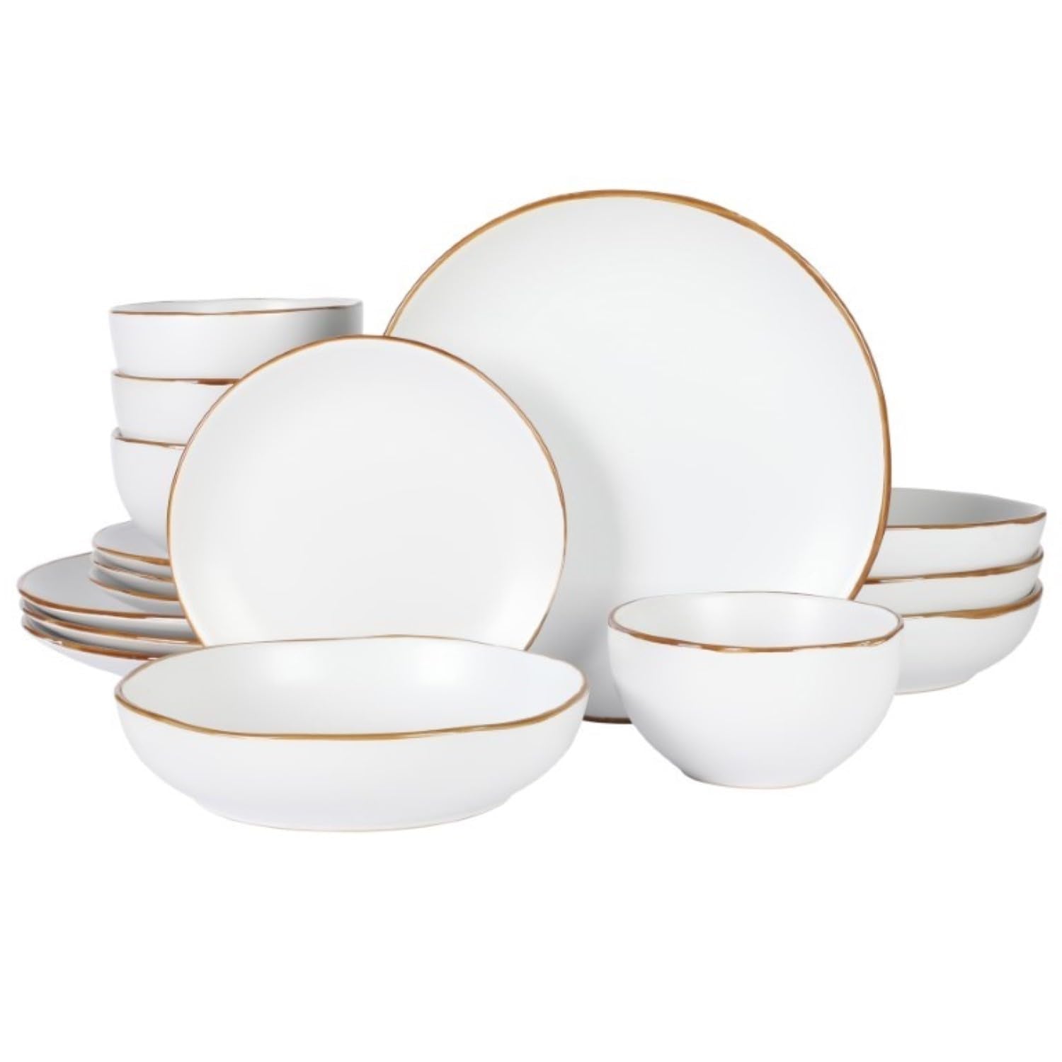 Gibson Home Hazeltine 16-Piece White Stoneware Dinnerware Set – Plates and Bowls, Durable Ceramic Kitchen Dinner Set