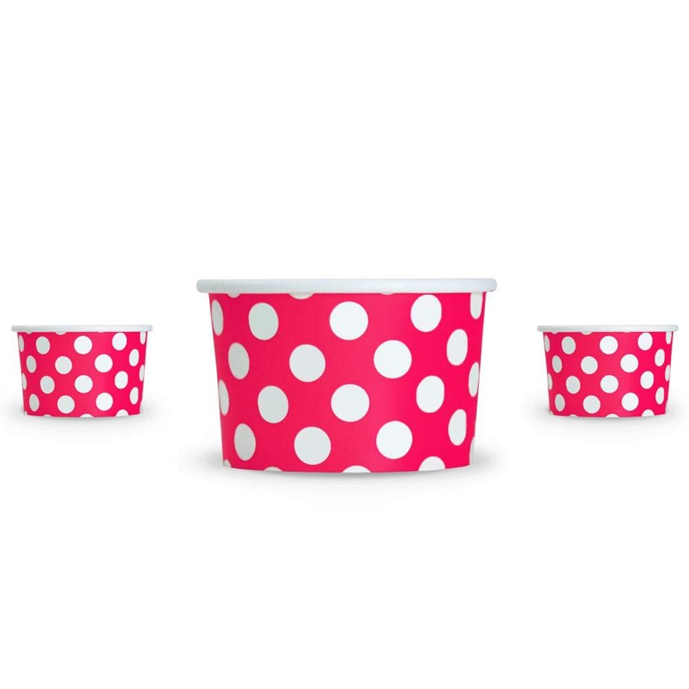UNIQ 4 oz 1000 Pack Pink Polka Dot Ice Cream Cups | Disposable Leak Resistant Paper Dessert Cups for Ice Cream, Frozen Yogurt & Gelato | Small Food Serving Cups for Parties, Catering & Business