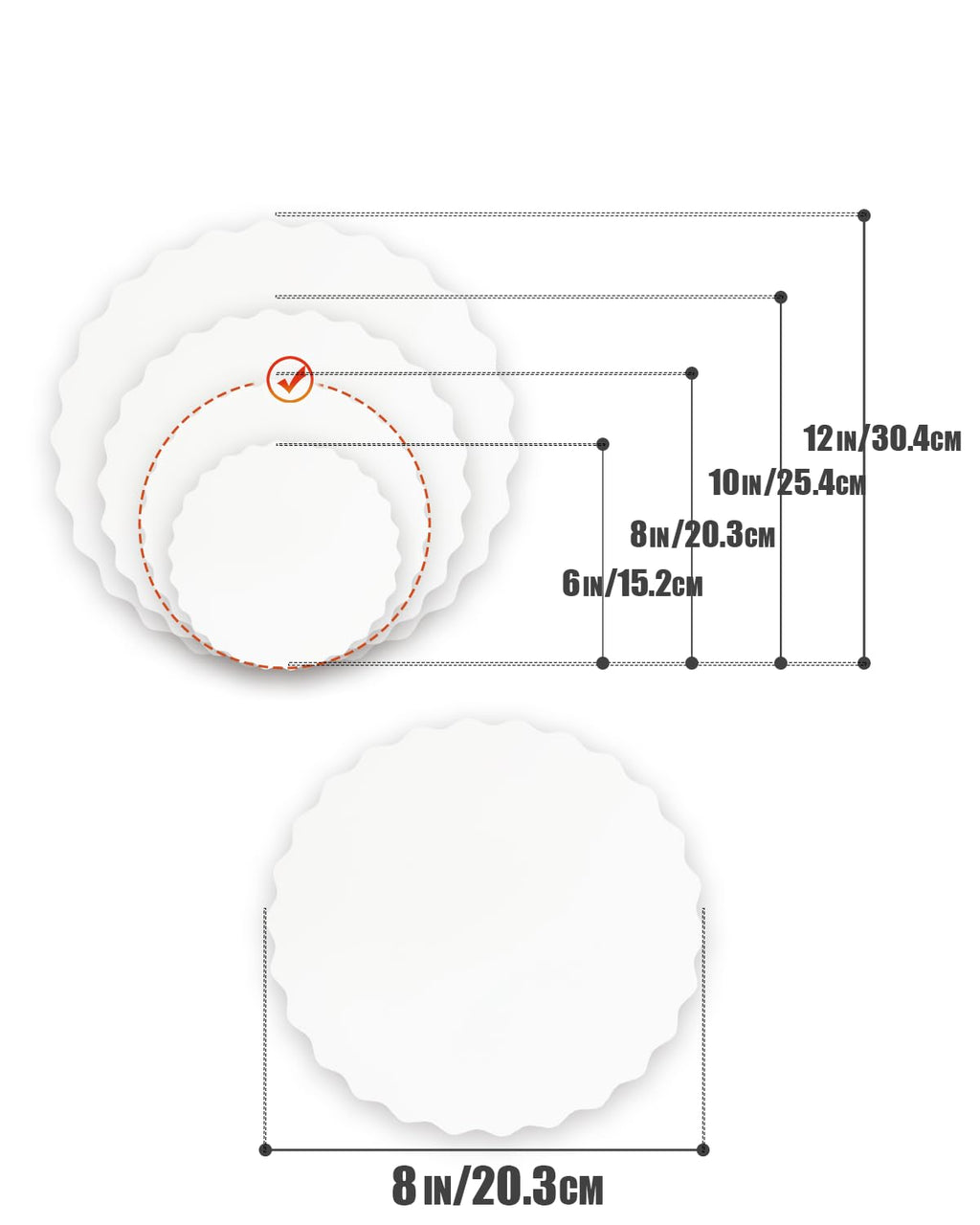 qiqee 8 Inch White Wave Cake Boards Round 15-Packs Circles Rounds Base Food-Grade Cardboard Wave Cake Plate（Thinner But Stronger）