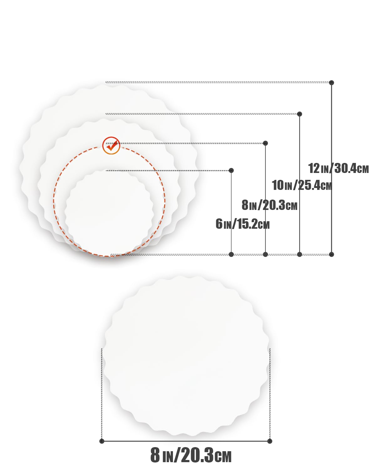 qiqee 8 Inch White Wave Cake Boards Round 15-Packs Circles Rounds Base Food-Grade Cardboard Wave Cake Plate（Thinner But Stronger）