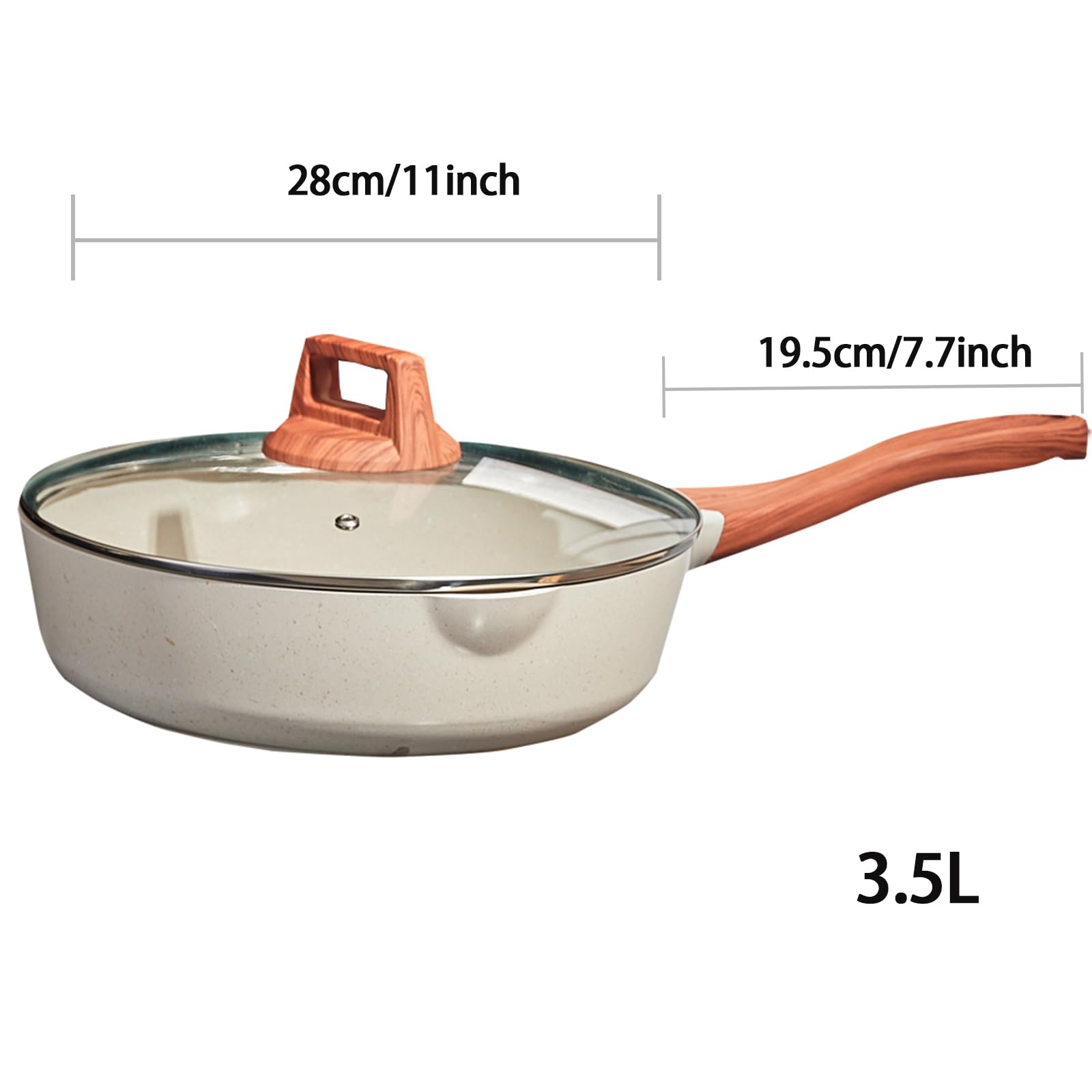 SC Cooker Frying Pans Nonstick with Lid, 10/11 inch Skillets and Frying pans,Granite Cooking Pan with Pour Spout,Non Toxic Pan for Stove,Induction,Gas,Pb, Cd PFOA Free(Granite, 11inch)
