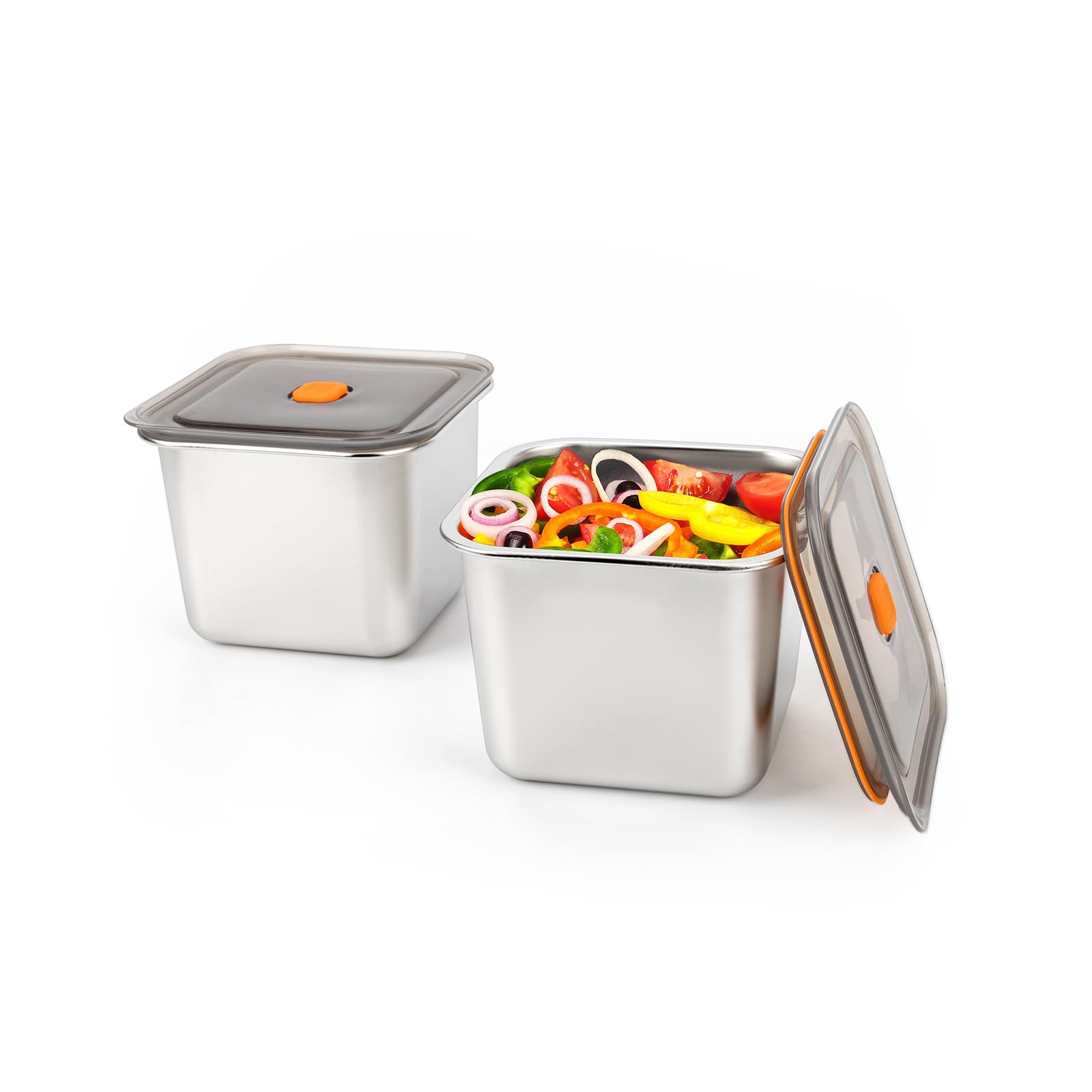 fecoqi 2 PCS Stainless Steel Food Storage Containers(47oz) with Lids Leak Proof & Airtight | Square Stainless steel freezer Containers,For Meal Prep,Fruit,Snack,Freezer