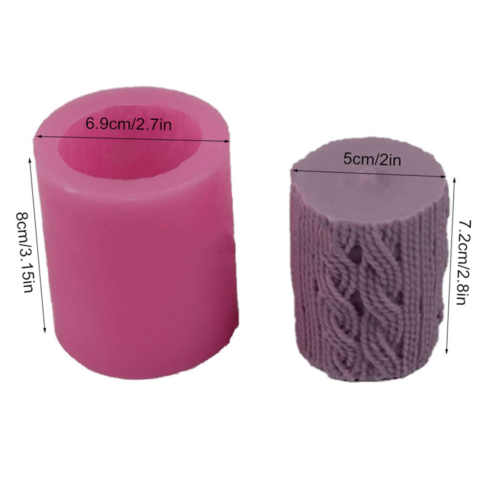 Lines Cylinder Candle Mold 3D Knitting Wool Pillar Silicone Candle Mould Fondant Chocolate Cake Tool for Handmade Soap, Polymer Clay