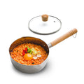 SISEM 1.5 Quart Stainless Steel Pot With Glass Lid. Traditional Japanese Saucepan Wth Wood Handle, Multipurpose Sauce Pan With Two Side Pour Spouts & Measurement Line, Great for Ramen, Milk etc.