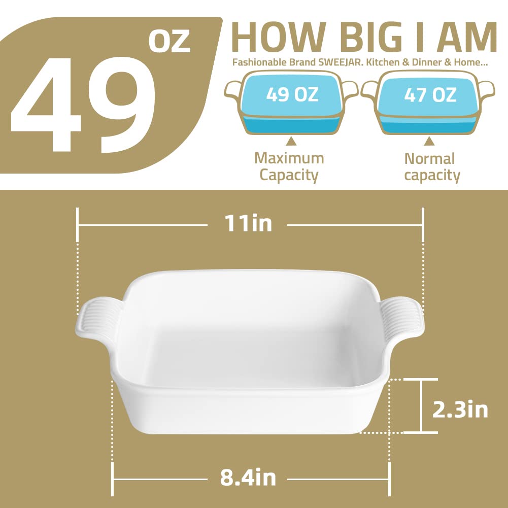 Sweejar Ceramic Baking Dish, 8 x 8 Cake Baking Pan for Brownie, Porcelain Square Bakeware with Double Handle for Casserole, Lasagna, Family Dinner (Red)
