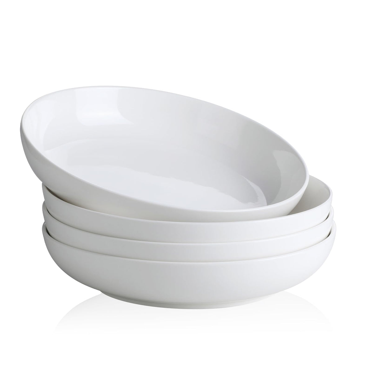Y YHY 9.75" Large Pasta Bowls, 50 Ounces Big Salad Bowls, Ceramic Serving Bowl Set of 4, Wide and Shallow Bowls Set, Microwave and Dishwasher Safe, White