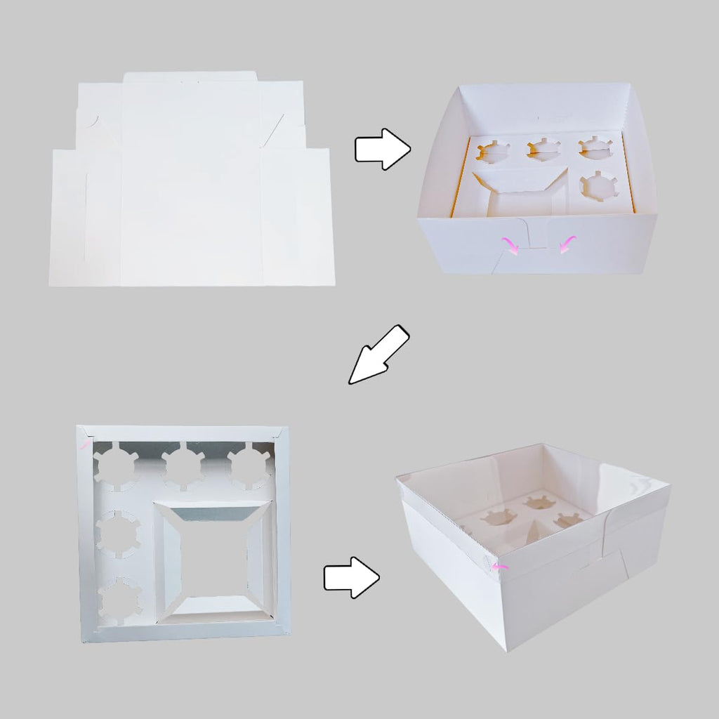 SAHROO Bento Cake Box - Easy to Assemble White 4-inch Cake and 5 Cupcakes Box With Insert - 5 Sets Base for Family Birthday Party Mother's Day