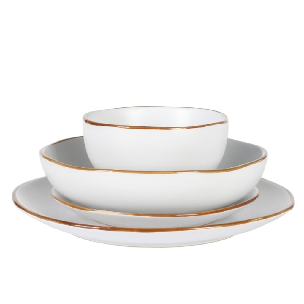 Gibson Home Hazeltine 16-Piece White Stoneware Dinnerware Set – Plates and Bowls, Durable Ceramic Kitchen Dinner Set