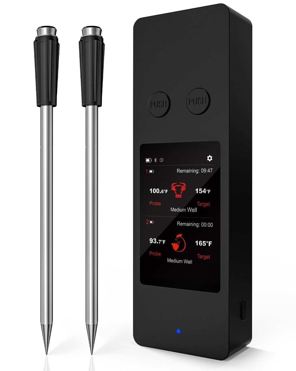 AWLKIM Wireless Meat Thermometer with Touchscreen Base, No Phone Needed — 2 Probes, 8 Sensors, Bluetooth 5.3, Rechargeable for Grill, BBQ, Smoker & Oven