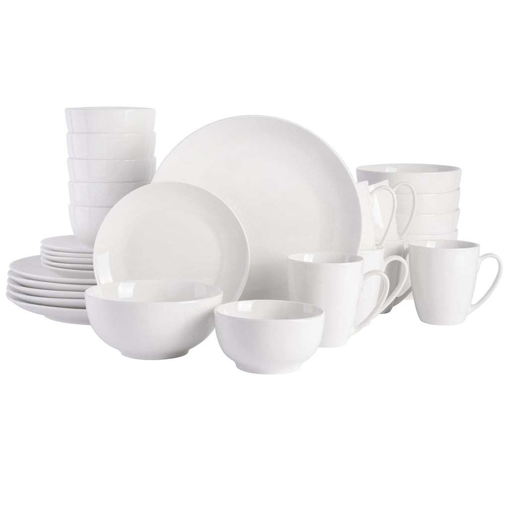 Gibson Home Ogalla 30-Piece Dinnerware Set – Porcelain, Chip & Scratch Resistant, White - Service for 6
