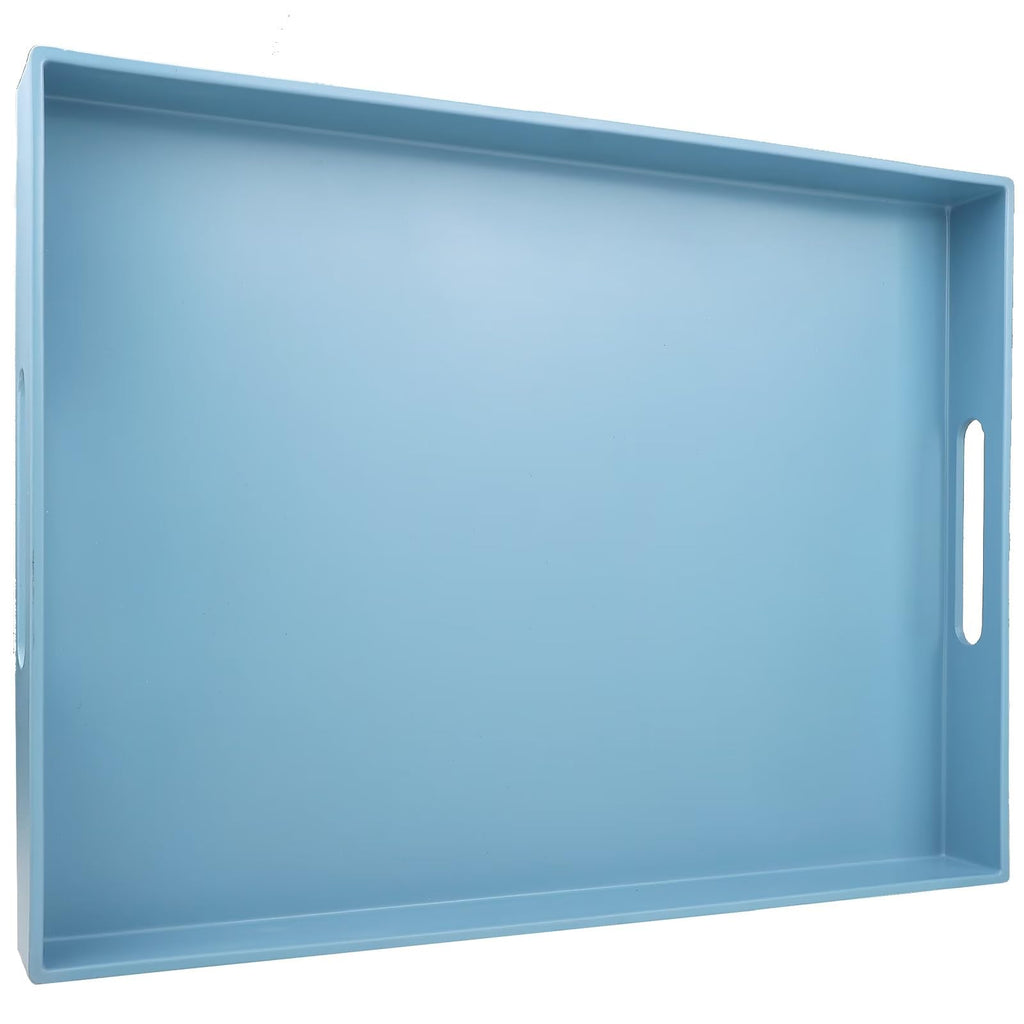 SforGUVA Blue Serving Tray for Coffee Table, Rectangular Plastic Decorative Tray with Handles for Entertaining, Outdoor Patio, Living Room, Ottoman, Bathroom Counter, 11.8”*15.7”*1.6”