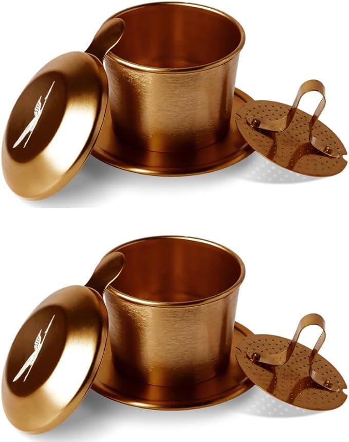 Birdee Phin Coffee Filter Set – 2 Pack Small Aluminum Vietnamese Dripper, Portable Reusable Coffee Maker for Ground Coffee, 6 oz Single Serve Brown Brew Kit for Travel, Camping, Home Use