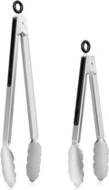 NileHome Tongs for Cooking, Professional Stainless Steel Cooking Tongs – Heat-Resistant for Grilling, BBQ, Serving Salad, Pasta, and Kitchen Use, Dishwasher Safe, Set of 9" 12", Silver