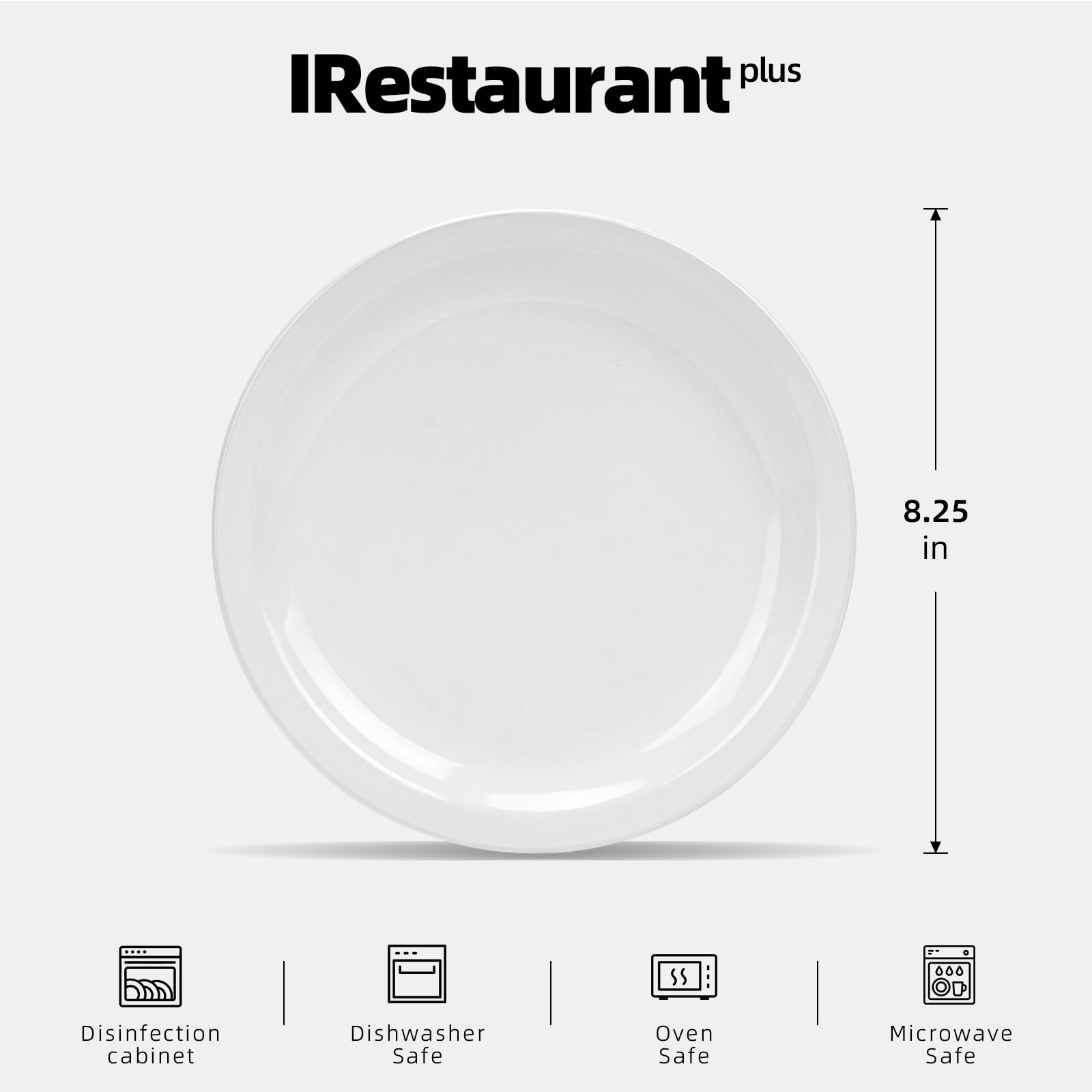 IRESTAURANT PLUS Stoneware Narrow Rim Commercial Grade Dinnerware, Bright White, Plate 8.25, Case of 36