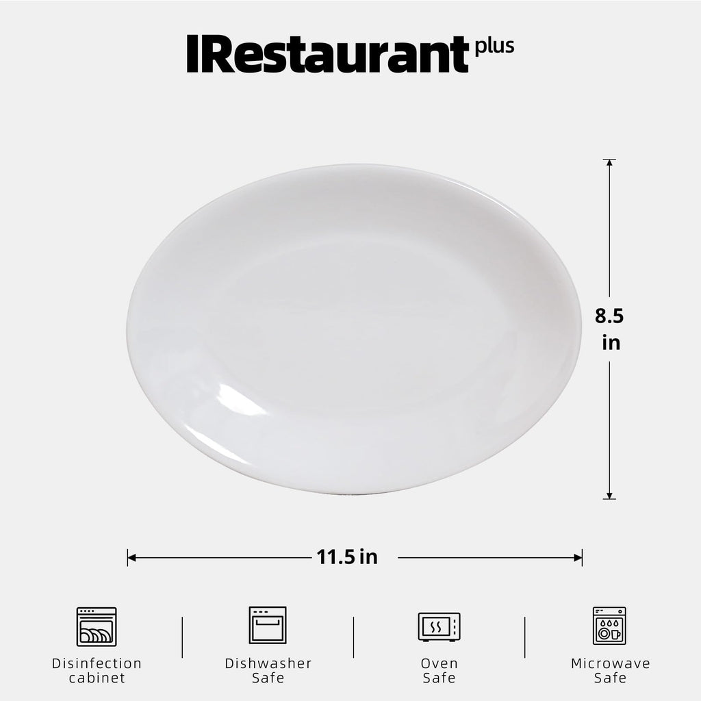 IRESTAURANT PLUS Stoneware Coupe Commercial Grade Dinnerware, Bright White, Oval Platter 11.75" x 8", Case of 12