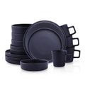 Stone Lain Cleo Modern Stoneware 16-Piece Dinnerware Set, Plates and Bowls Set, Dish Set Service For 4, Dark Blue