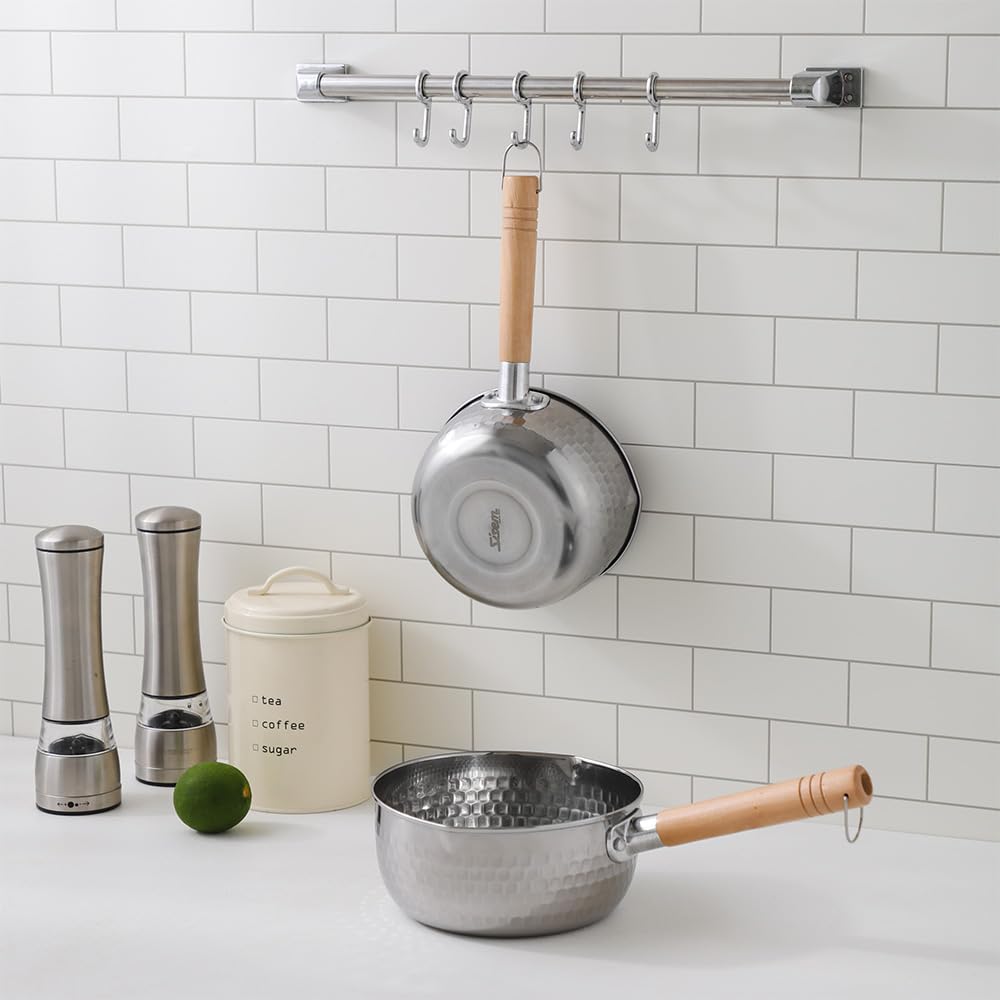 SISEM 1.5 Quart Stainless Steel Pot With Glass Lid. Traditional Japanese Saucepan Wth Wood Handle, Multipurpose Sauce Pan With Two Side Pour Spouts & Measurement Line, Great for Ramen, Milk etc.