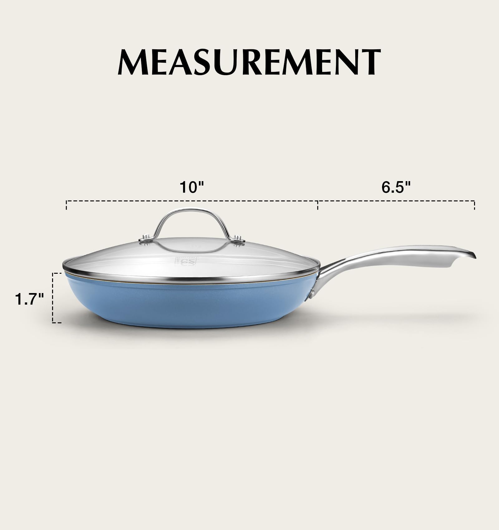 KOCH SYSTEME CS 10 Inch Frying Pan with Lid, Ceramic Nonstick Frying Pan with Stay-Cool Stainless Steel Handle, 10 Inch Skillet, Omelet Pan with Nonstick Ceramic Coating, PFOA Free, Oven Safe, Blue