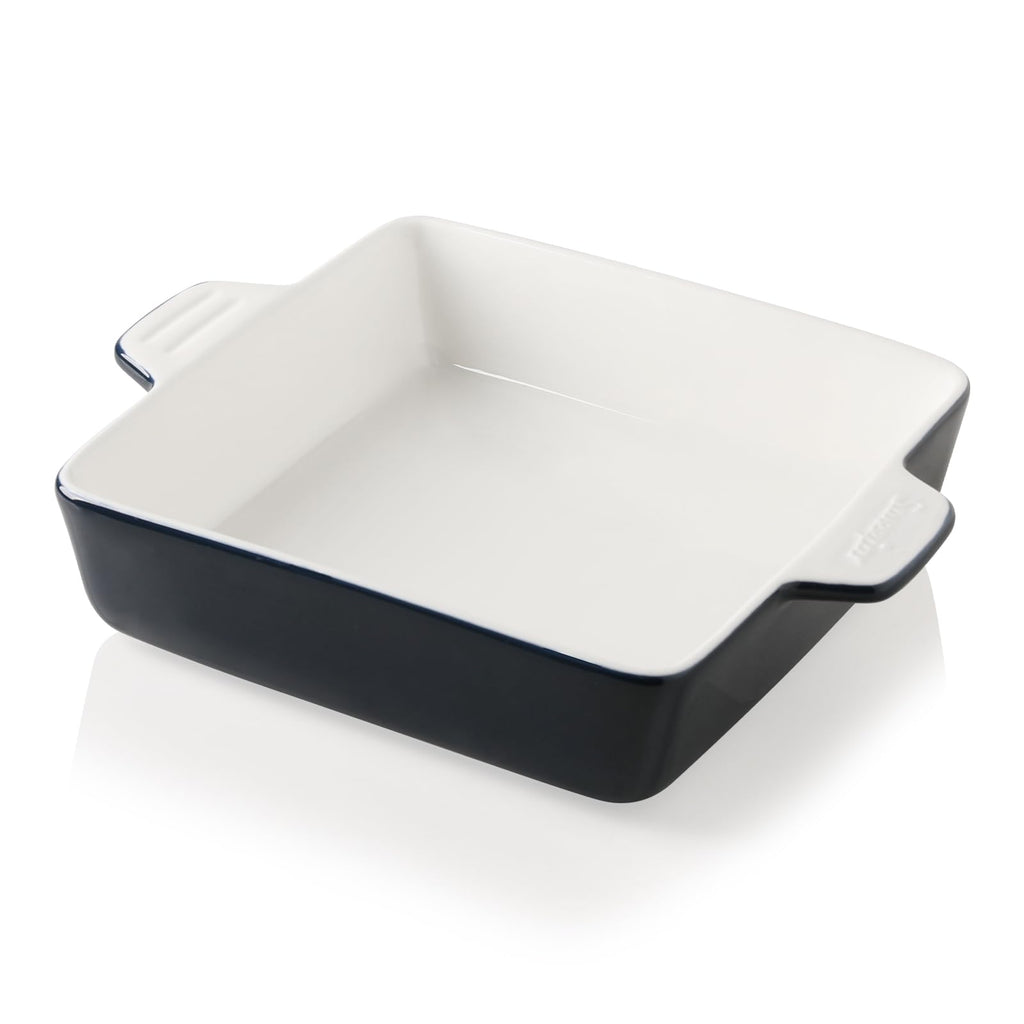 Sweejar Ceramic Baking Dish, 9 x 9 Cake Baking Pan for Brownie, Porcelain Square Bakeware with Double Handle for Casserole, Lasagna, Family Dinner (Navy)