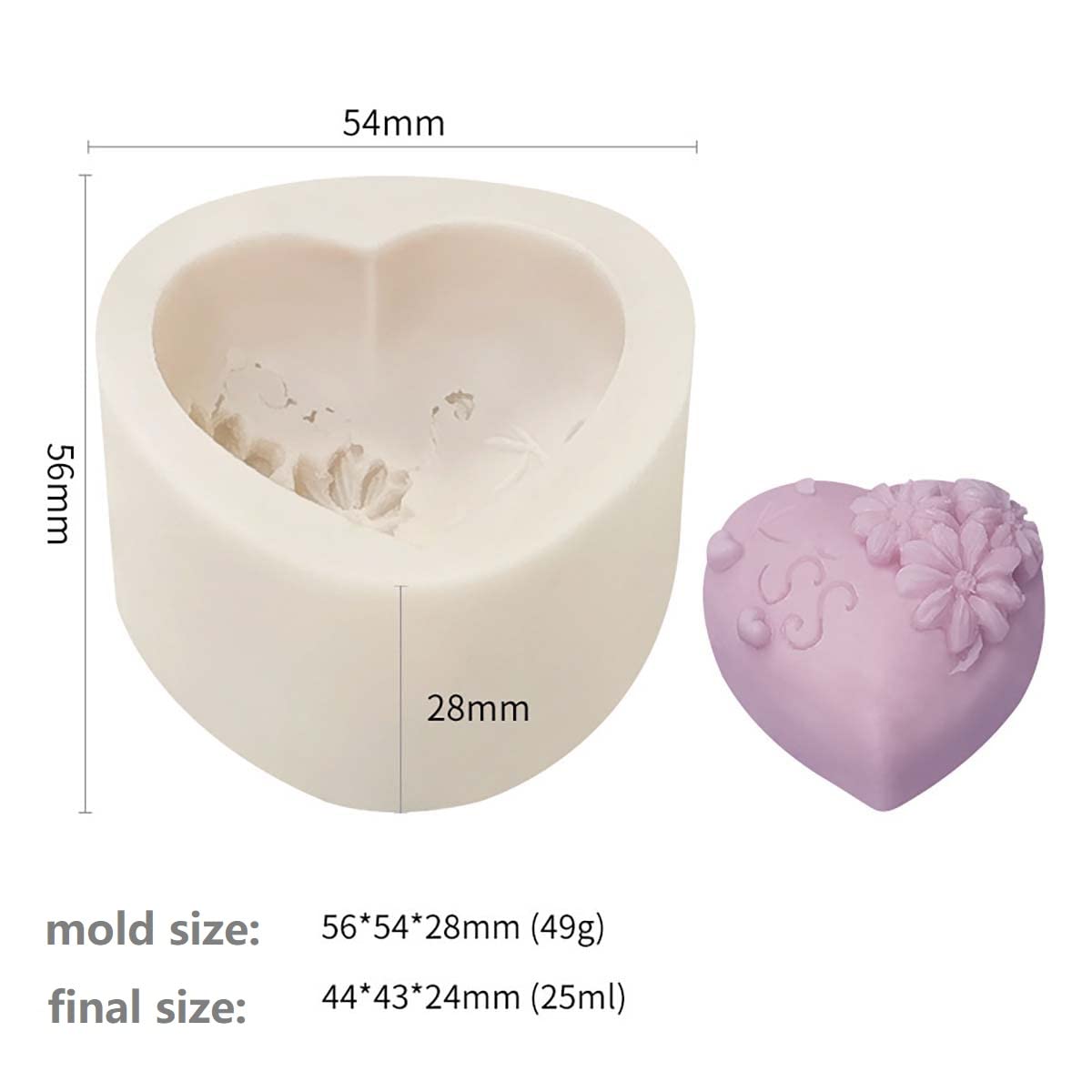 4 Pack Heart Resin Rose Flower Silicone Mold for Candle, Cake, Soap, Candy - Round Shape