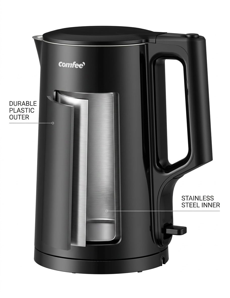 COMFEE Electric Kettle, 1.7L, Auto Shut-Off, 1500W, Black, stainless steel