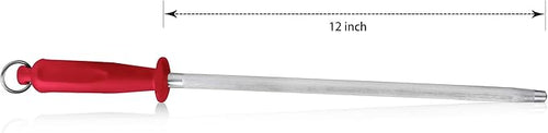 12-Inch Knife Sharpening Rod, Fine Carbon Honing Steel, Red Handle