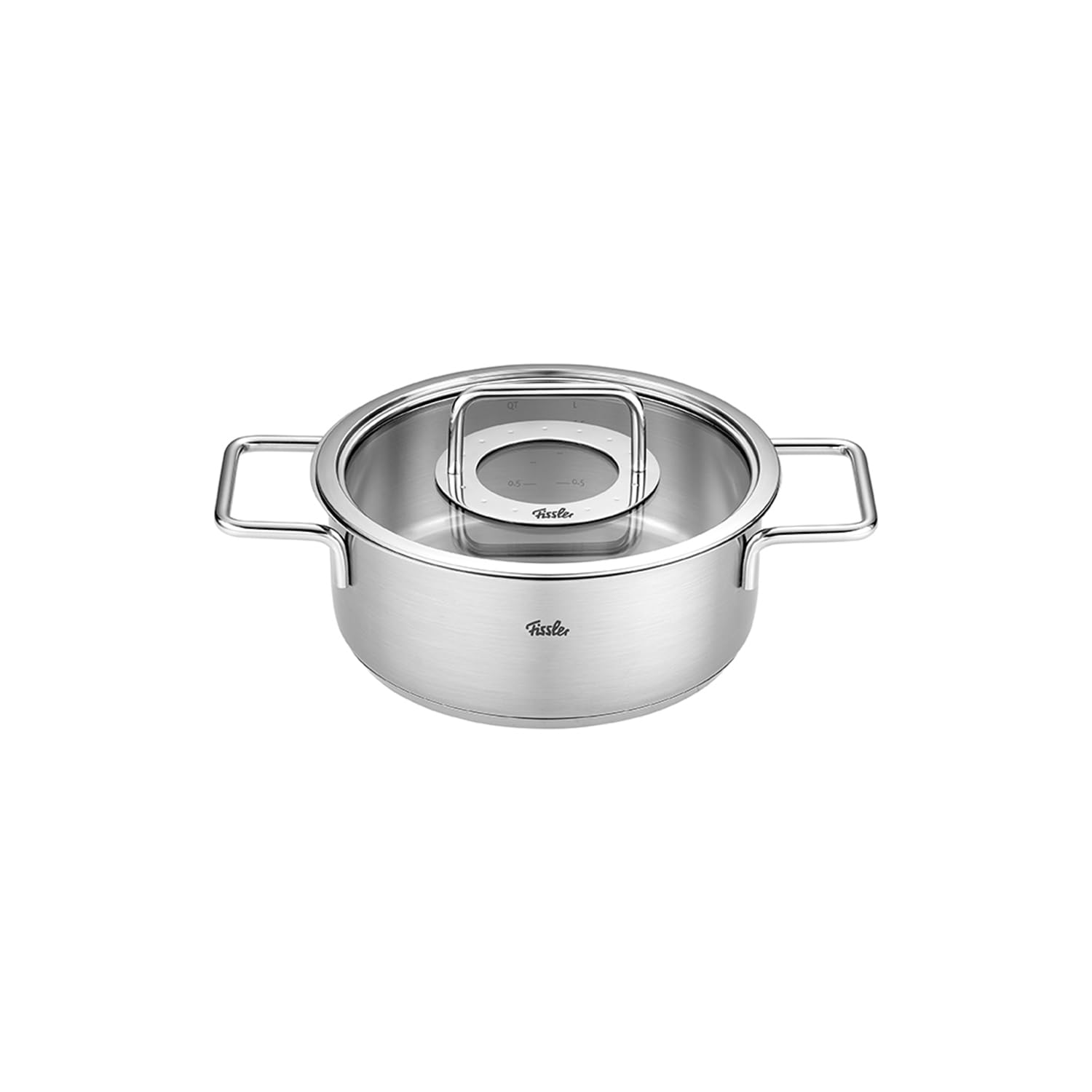 Fissler Pure Collection 4.1 Quart Stainless Steel Rondeau with Glass Lid, All Stovetops Including Induction, Rivet-Free, Oven Safe to 450°F, Dishwasher Safe