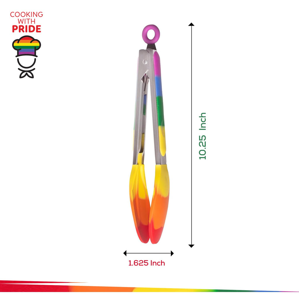 Cooking With Pride Non-Stick Spring-Action Locking Tongs, Heat-Safe Silicone With Zinc-Plated Iron, 10.25-Inch