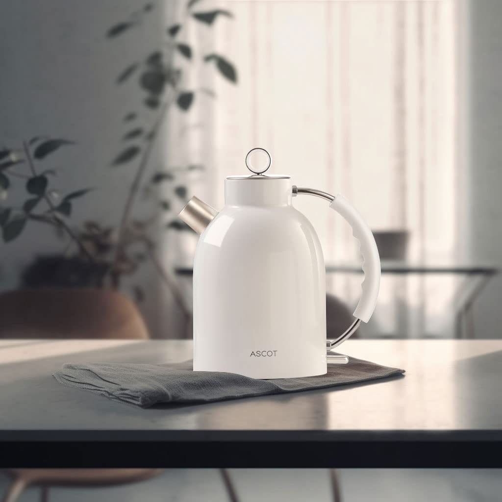 ASCOT Electric Kettle, 1.5L Stainless Steel Water Boiler, White