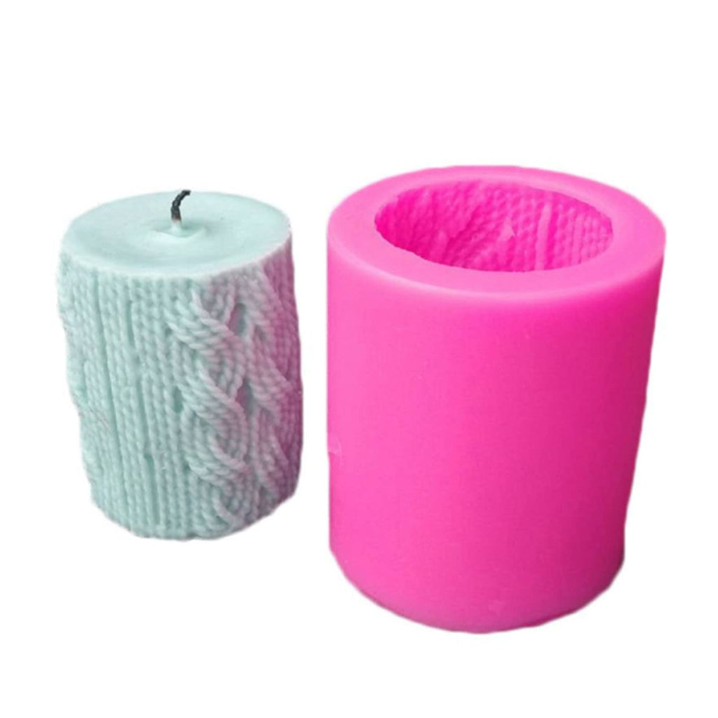Lines Cylinder Candle Mold 3D Knitting Wool Pillar Silicone Candle Mould Fondant Chocolate Cake Tool for Handmade Soap, Polymer Clay
