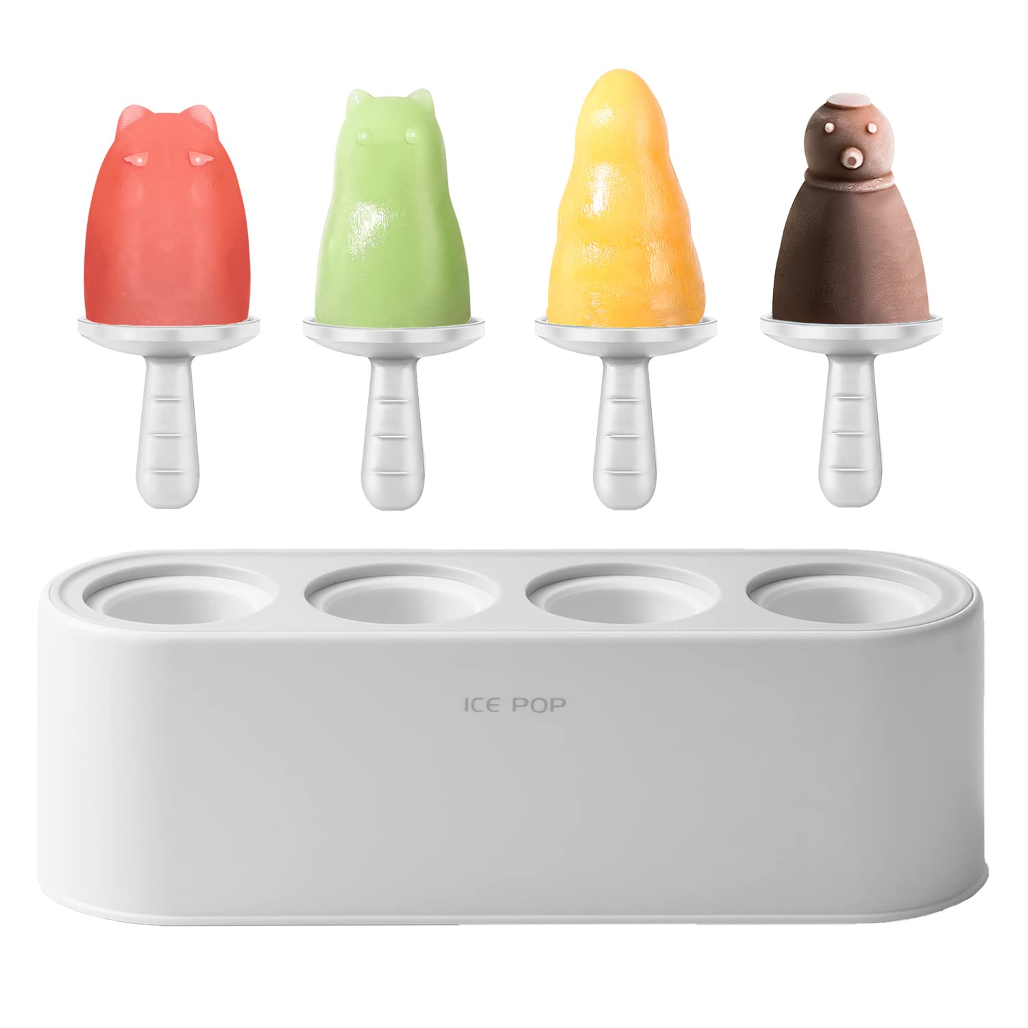 WYOK Popsicle Molds 4-Cavity Silicone Ice Pop Mold (White, Ice World Pops)