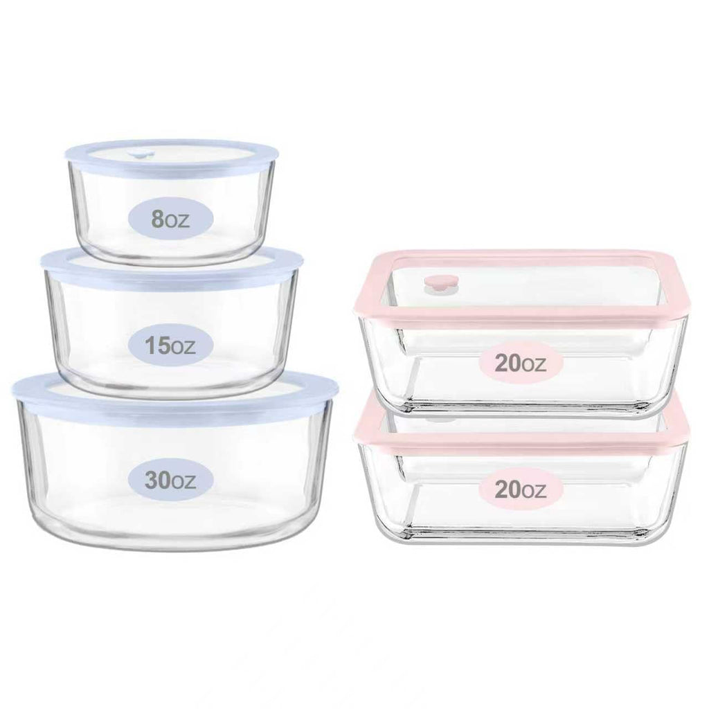 Urban Green Glass Food Container Set with Glass Lid, 5 Pack, Meal Prep Containers with Silicone Framed Airtight Lid, Leakproof, 100% Plastic Free
