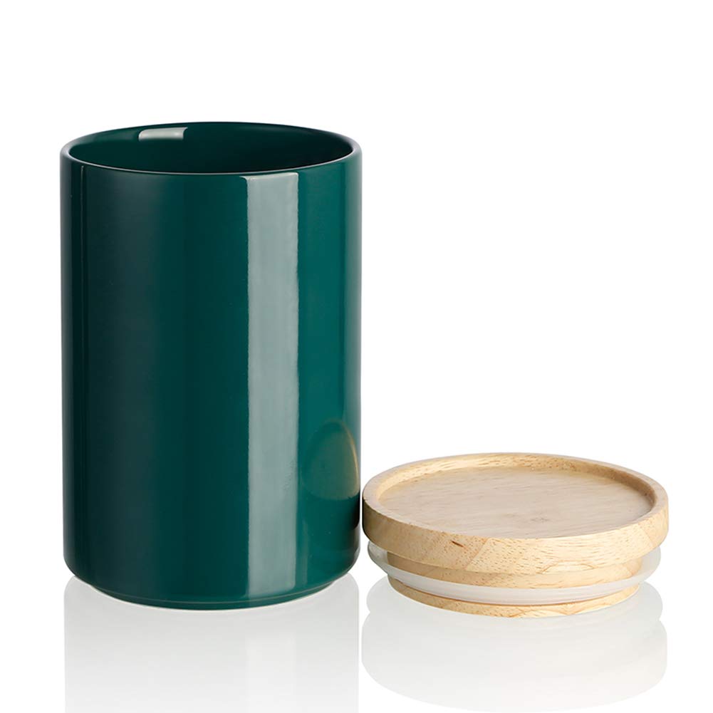 Sweejar Kitchen Canisters Ceramic Food Storage Jar, Stackable Containers with Airtight Seal Wooden Lid for Serving Coffee Bean, Flour, Tea, Spice and More - 39 Fl Oz (Turquoise)