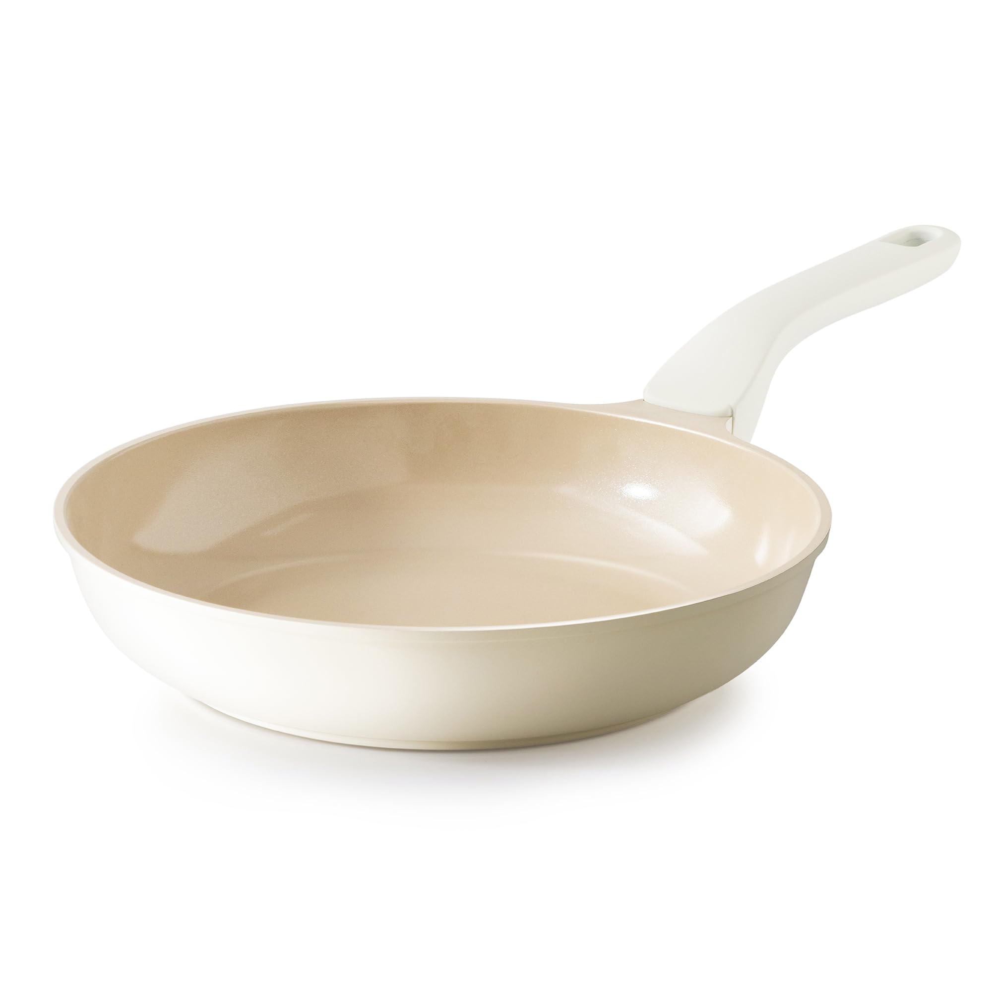 PRICUSIS Nonstick Ceramic Frying Pan, 8/10 Inch Skillet with Stay Cool Handle, Fully Coated, Induction Compatible, 100% Dishwasher Safe, PTFE PFAS & PFOA Free（10 Inch, Coconut White）