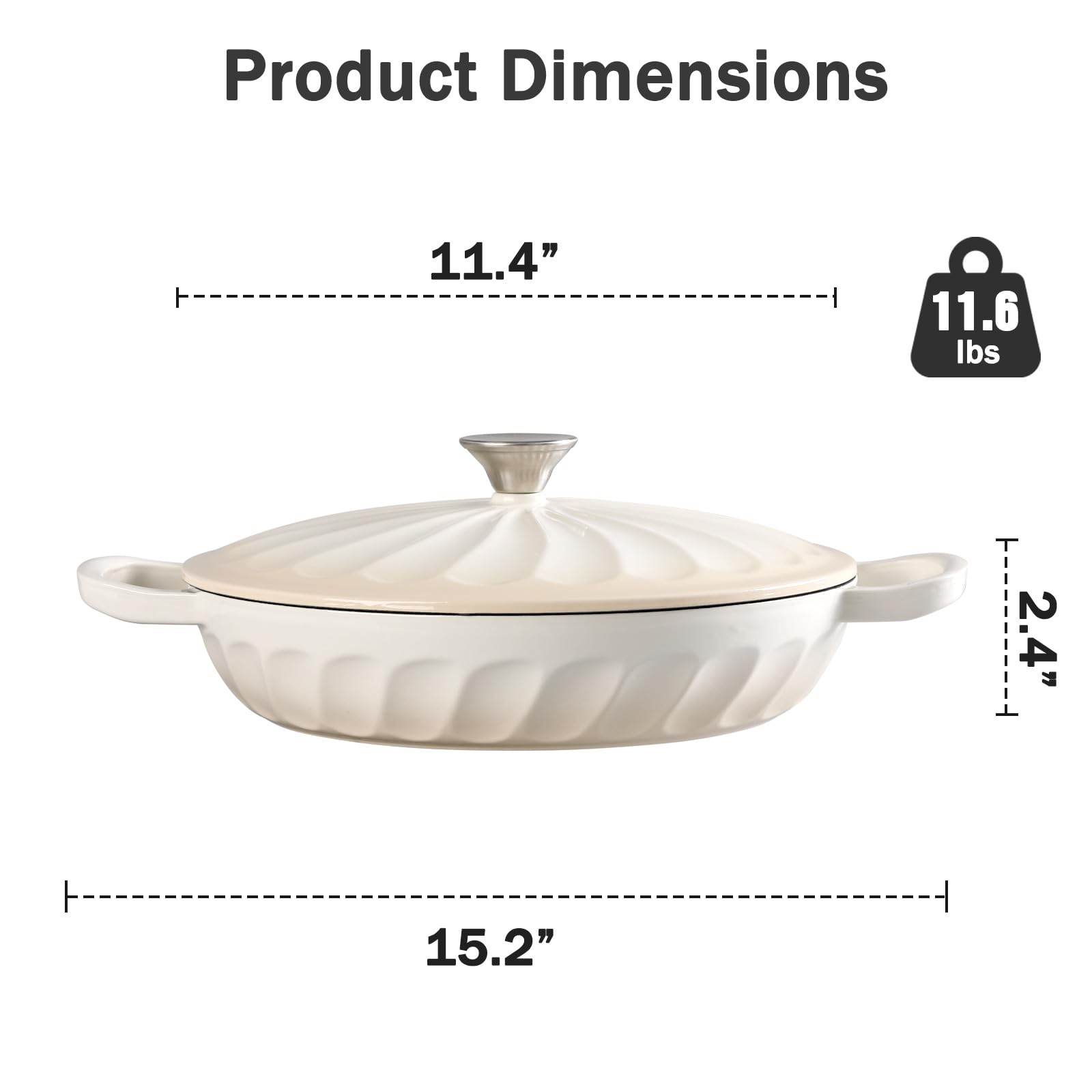 NSIRONS Enameled Cast Iron Dutch Oven, 3.8 Quart Dutch Oven Pot with Lid, Shallow Cast Iron Braiser with Handles, Oven Safe up to 500°F (Caramel White)