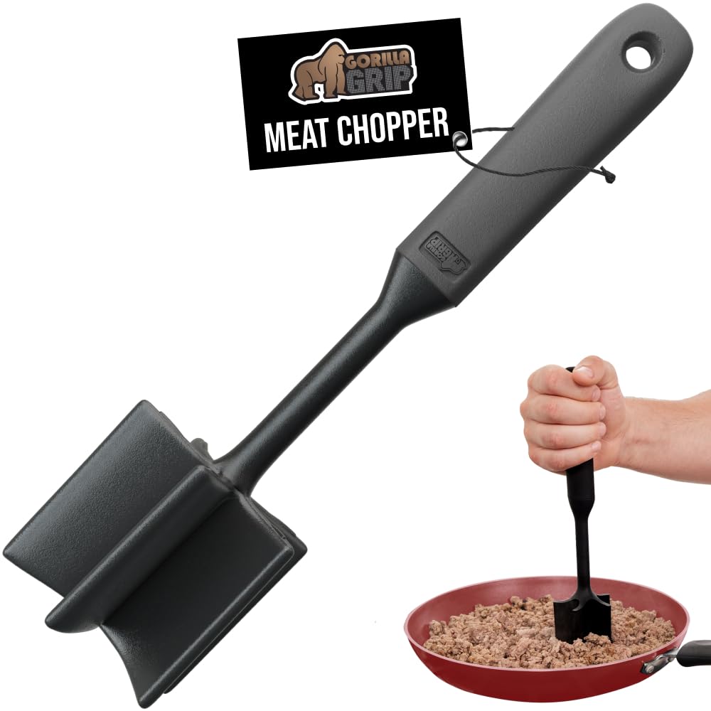 GORILLA GRIP Patented Heat Resistant Meat Chopper, Potato Masher, Black