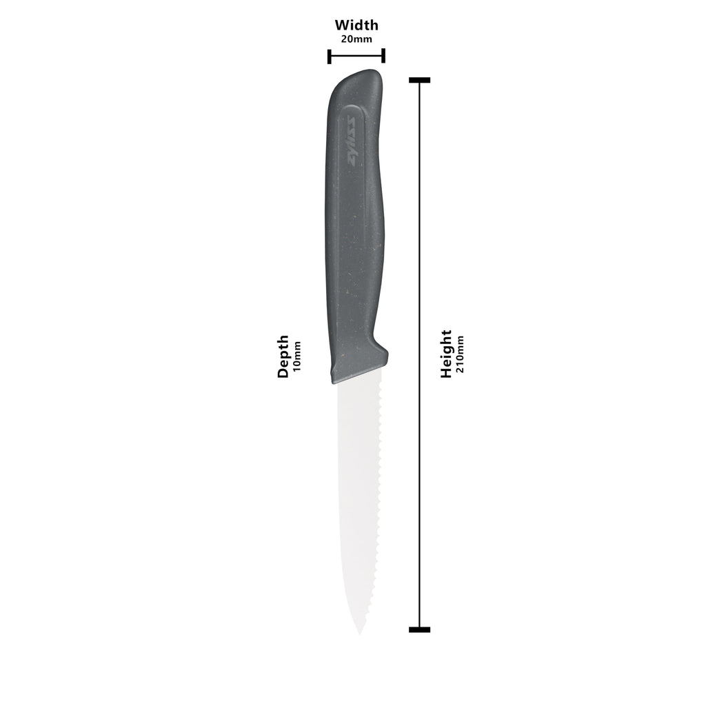 Zyliss Serrated Paring Knife – German Stainless Steel Blade with Sustainable Wheat Straw NonSlip Handle – Blade Guard Included – Dishwasher Safe – 3.9 inches - Gray