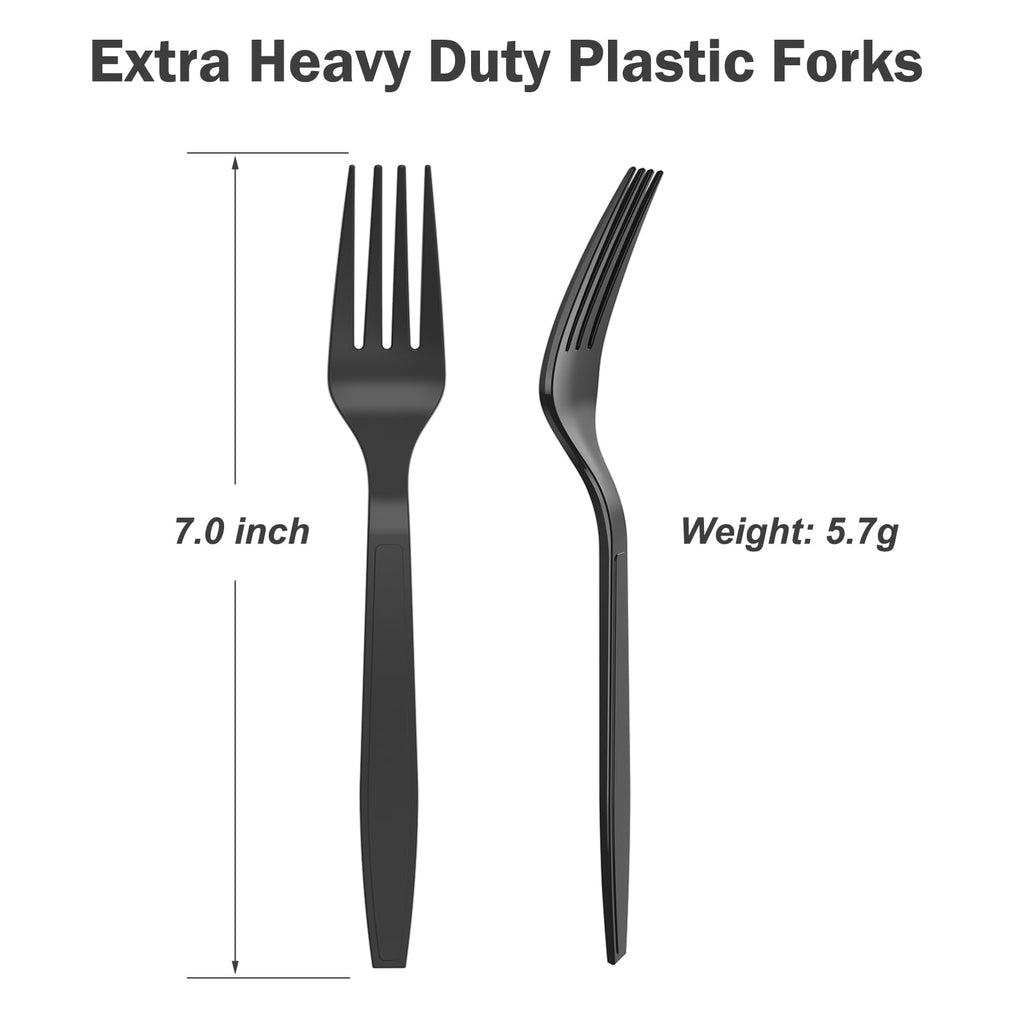 Dealusy 360 Count Extra Heavy Duty Black Plastic Forks Disposable