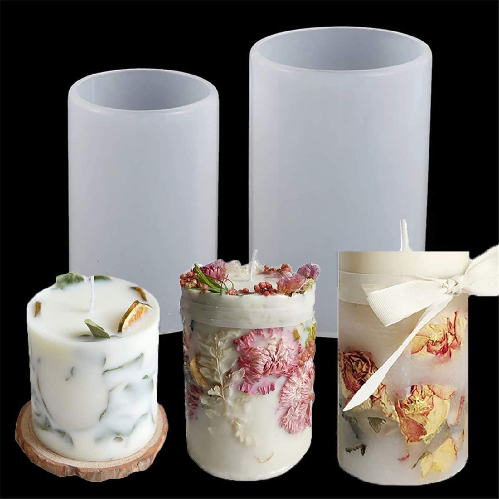 4 Pack Long Pillar Mold - Multiple Style Cylinder - Candle Silicone Wave Spiral Candle Mold - Silicone Resin Casting Molds for Candle & Resin & Soap Craft Supplies