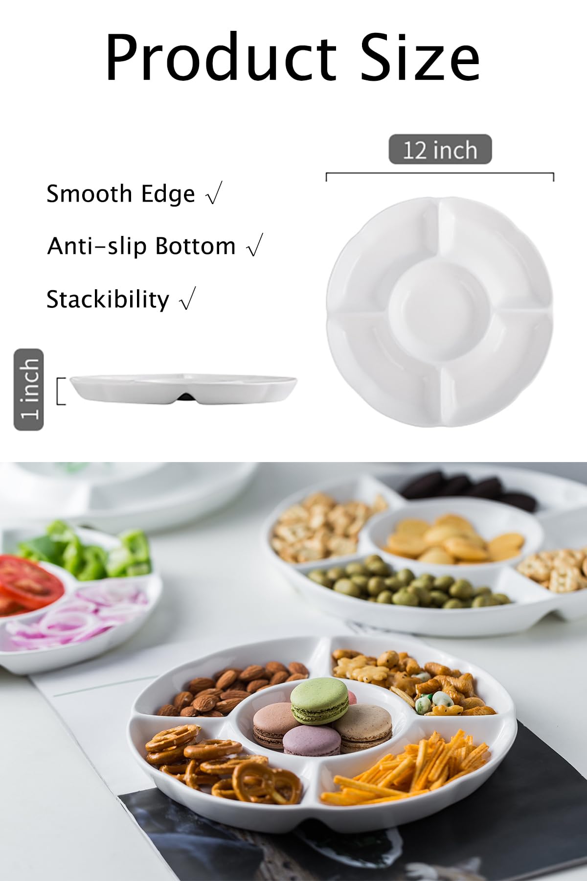 LAUCHUH Veggie Tray Set of 2, Porcelain Chip and Dip Serving Set, 12 inch