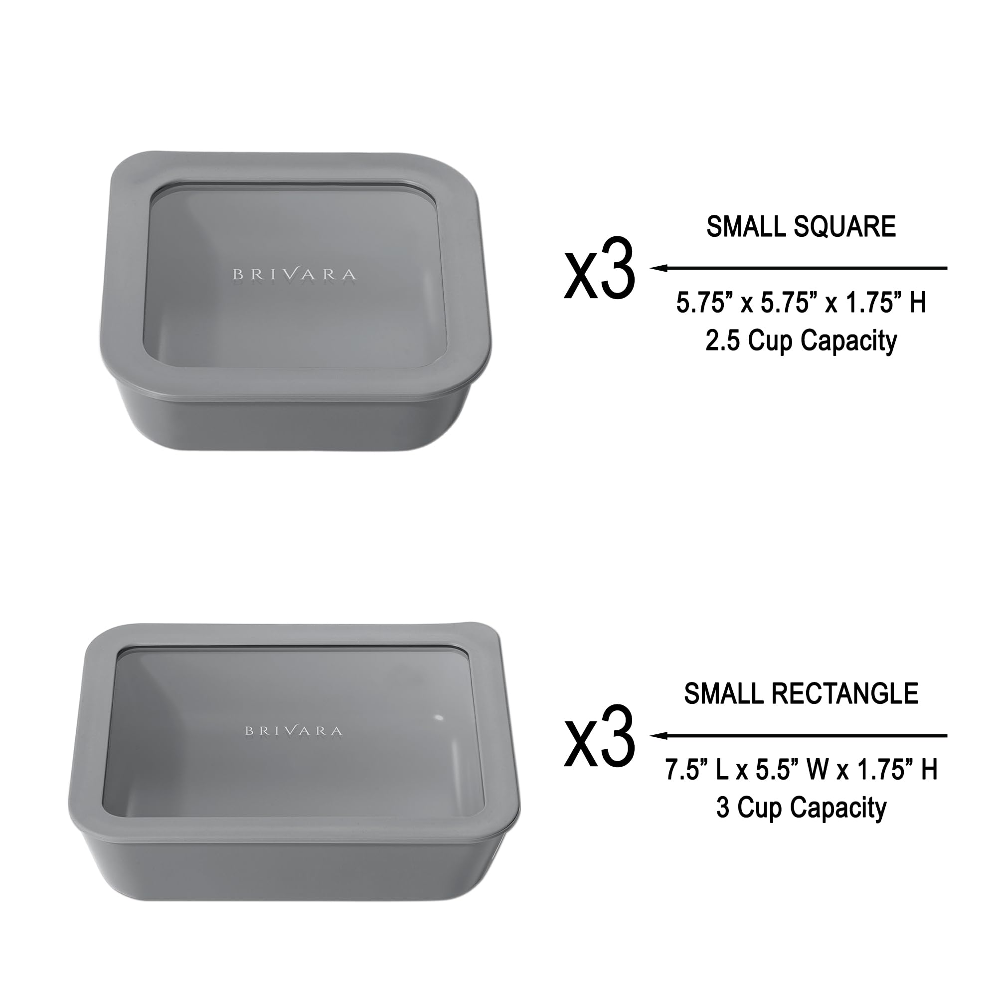 BRIVARA HOME 12-Piece Glass Meal Prep Containers Set with Lids (6 Containers + 6 Lids) | Microwave-Safe Airtight Seal, Oven-Safe Ceramic-Coated Glass | Zero Plastic, No PFAS/PFOA/BPA [Smoke]