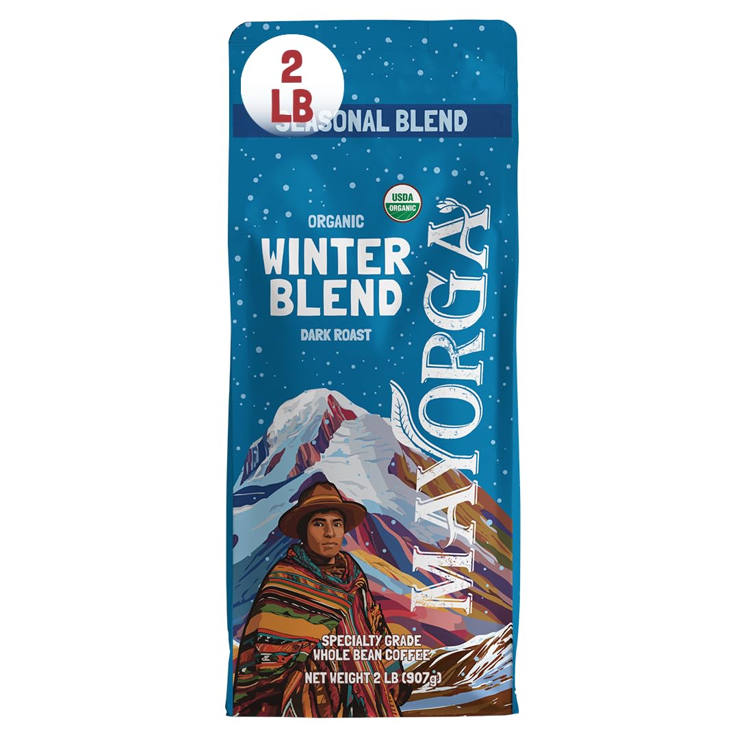 Mayorga Seasonal Dark Roast Coffee, 2 lb bag - Winter Blend Coffee Roast - 100% Arabica Whole Coffee Beans - Bold & Smooth Organic Coffee - Specialty Grade, Non-GMO, Direct Trade, Kosher
