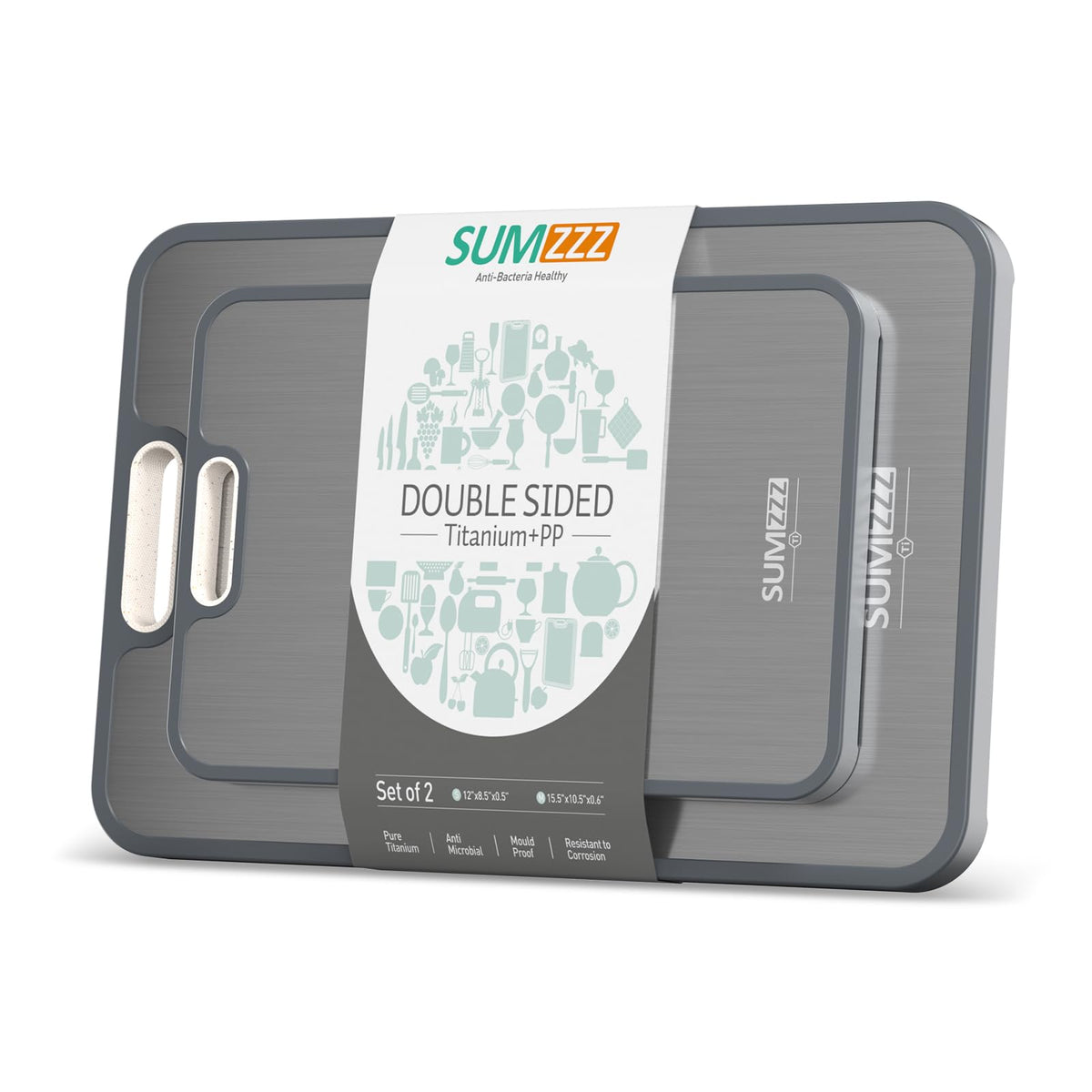 Titanium Cutting Board, Double Sided Food Grade Pure Titanium/PP, Cutting Board for Kitchen, Easy to Clean Large Size [18”*12.5”+15.5”*10.5”+12”*8.5”]