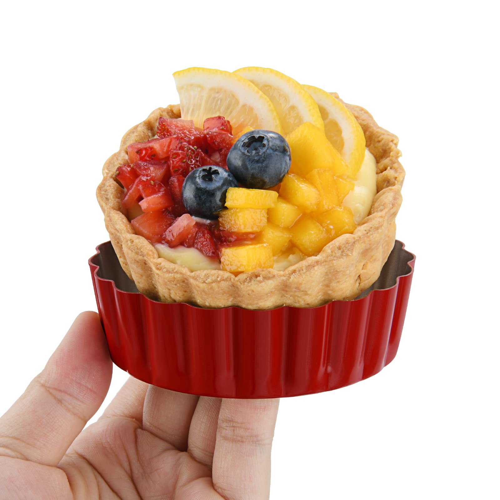 CGGYYZ 3-3/5 Inch Mini Tart Pans with Removable Bottoms, Round Mini Quiche Pans for Baking, Nonstick Cake Pans Set for Pies, Mousse Cakes, Dessert Baking (Red)
